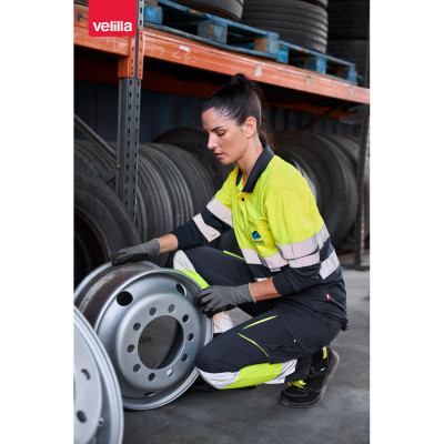 VL VULCAN. Polo bicolor bird-eye (160g/m²) de manga comprida, em poliéster (100)